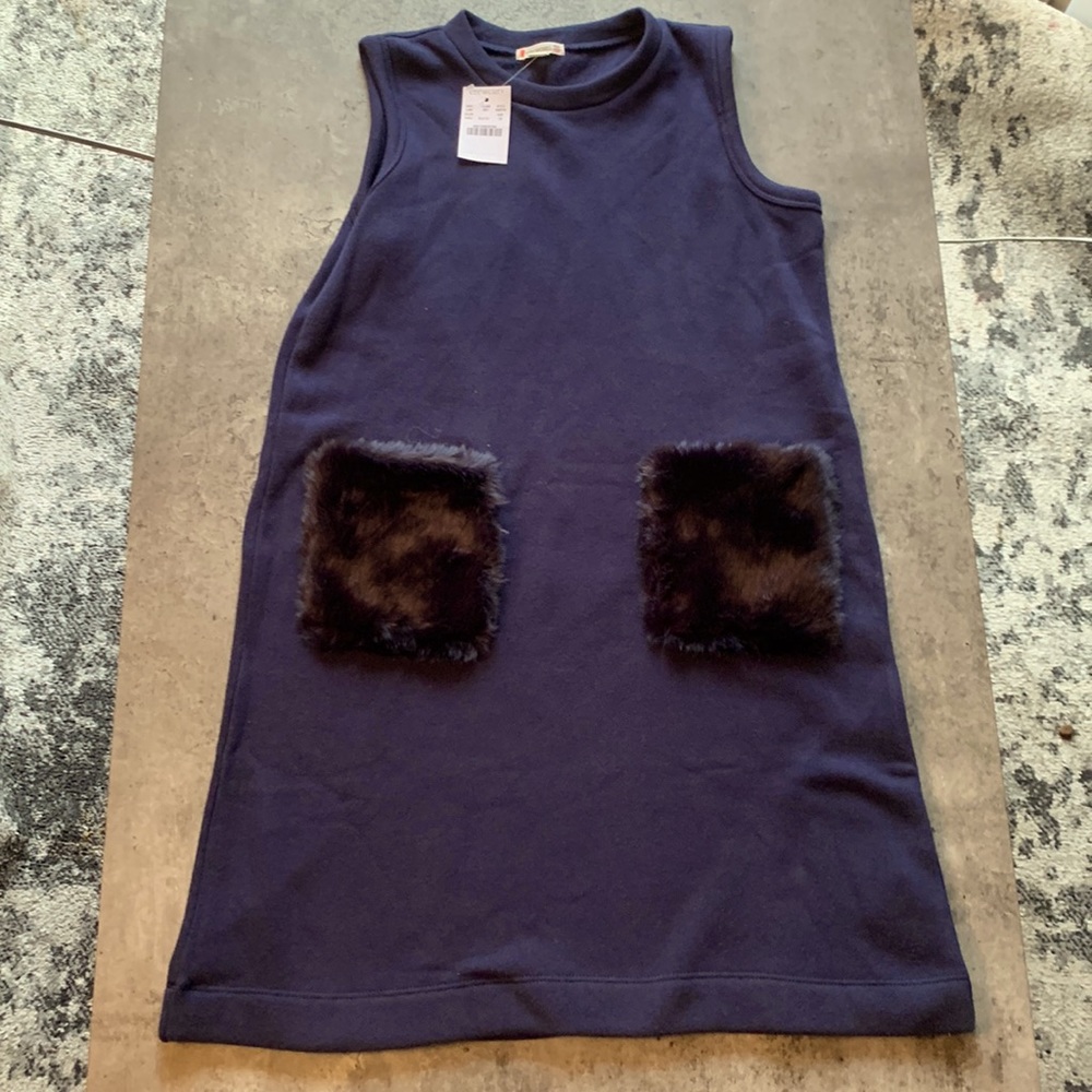 Crewcuts (jcrew) navy dress with dark navy faux fur Pockets - size 12 NWT